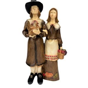 TII Collections Figurine Resin Pilgrim Couple 12in Brown Thanksgiving Decor